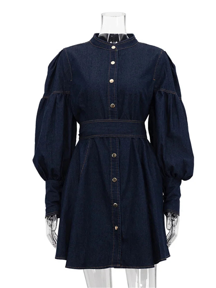 Vestido mini de mezclilla con cordones de moda para mujer, estilo patchwork, cintura alta, estilo vendaje, ropa de calle, vestido informal ajustado para mujer, otoño