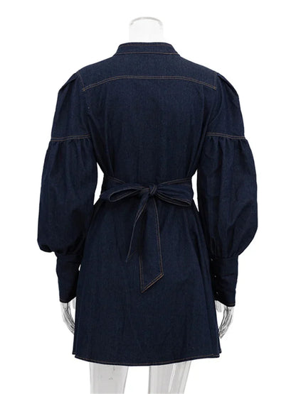 Vestido mini de mezclilla con cordones de moda para mujer, estilo patchwork, cintura alta, estilo vendaje, ropa de calle, vestido informal ajustado para mujer, otoño