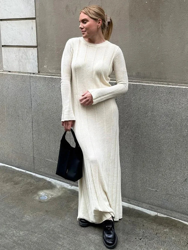Fashion Loose High Waist Long Dress Female Long Sleeve Solid Pullover Dress Streetwear Knitwear Winter Women Maxi Dress