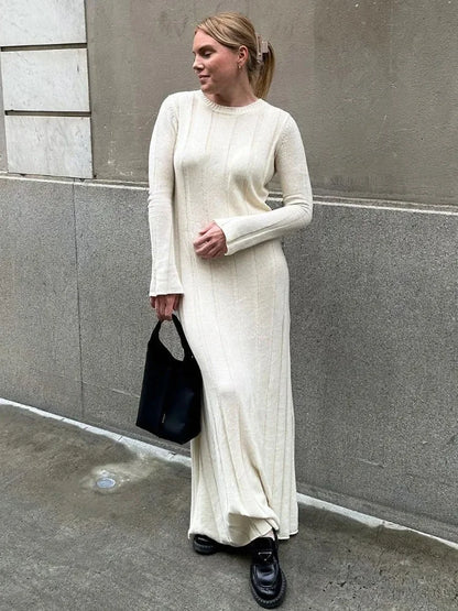 Fashion Loose High Waist Long Dress Female Long Sleeve Solid Pullover Dress Streetwear Knitwear Winter Women Maxi Dress