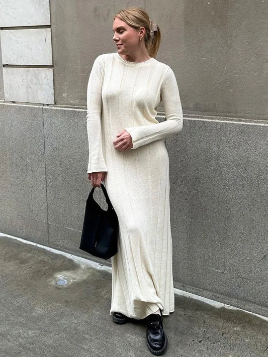 Fashion Loose High Waist Long Dress Female Long Sleeve Solid Pullover Dress Streetwear Knitwear Winter Women Maxi Dress