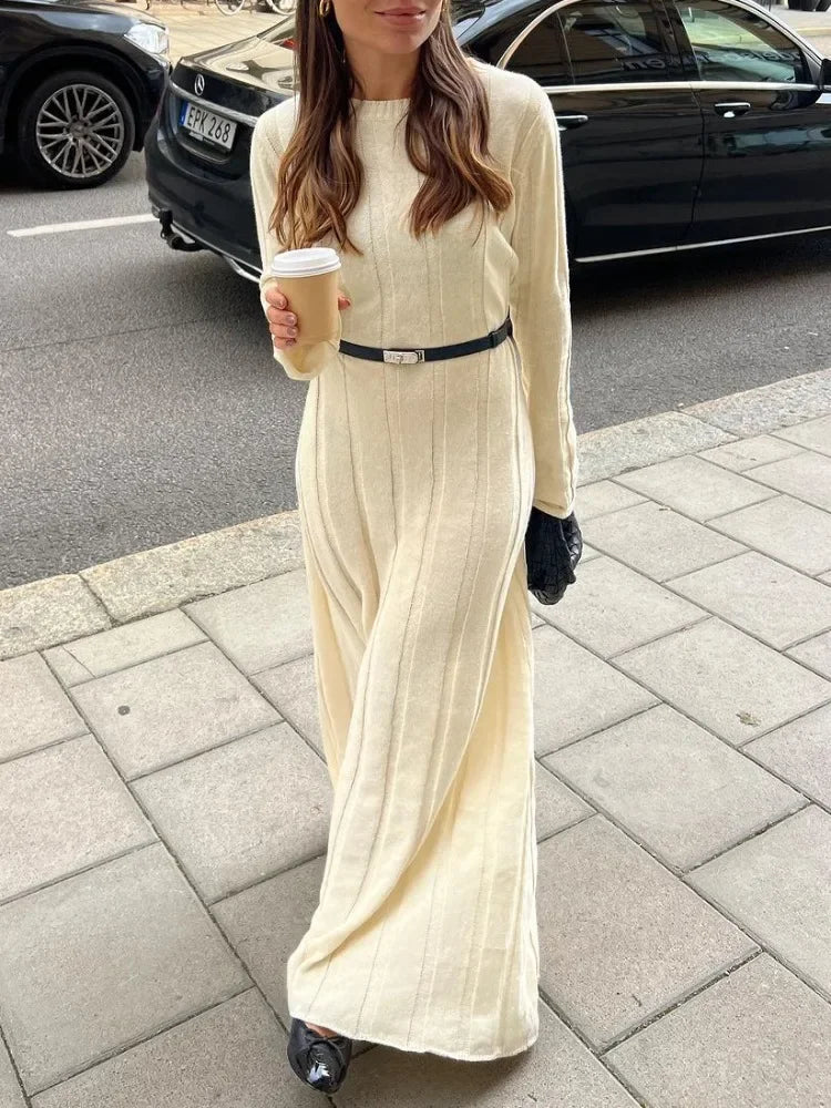 Fashion Loose High Waist Long Dress Female Long Sleeve Solid Pullover Dress Streetwear Knitwear Winter Women Maxi Dress