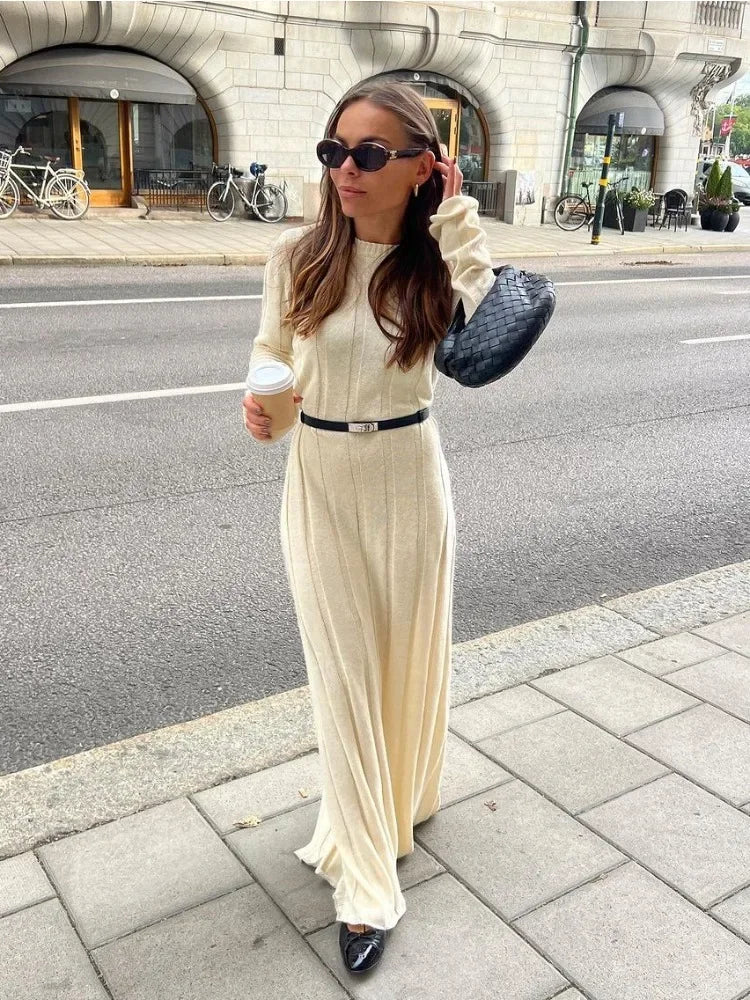 Fashion Loose High Waist Long Dress Female Long Sleeve Solid Pullover Dress Streetwear Knitwear Winter Women Maxi Dress