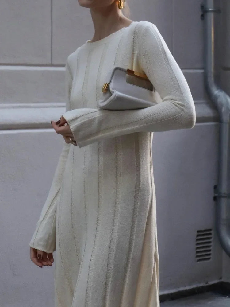 Fashion Loose High Waist Long Dress Female Long Sleeve Solid Pullover Dress Streetwear Knitwear Winter Women Maxi Dress