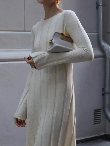 Fashion Loose High Waist Long Dress Female Long Sleeve Solid Pullover Dress Streetwear Knitwear Winter Women Maxi Dress