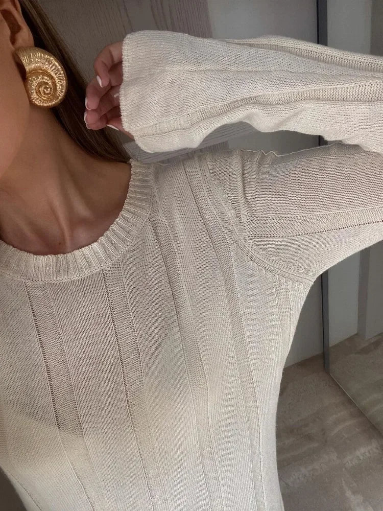 Fashion Loose High Waist Long Dress Female Long Sleeve Solid Pullover Dress Streetwear Knitwear Winter Women Maxi Dress