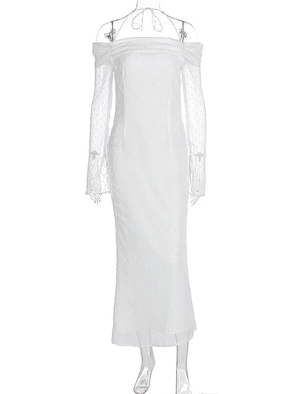 Vestido largo de malla de moda sin espalda para mujer, con cordones, cintura alta, hombros descubiertos, ajustado, elegante vestido de fiesta de otoño para mujer