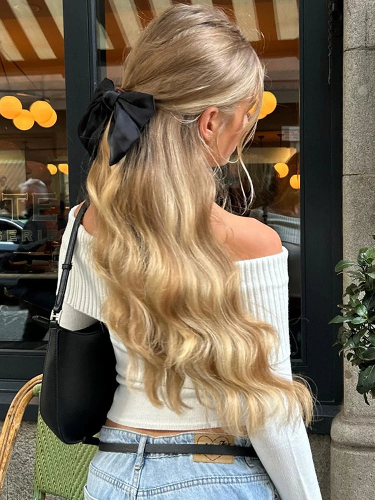 Fashion Off Shoulder Knit Tops Women Slim Elegant Club Party Streetwear Sexy Top Pullover White Full Sleeve Outfits Cloth