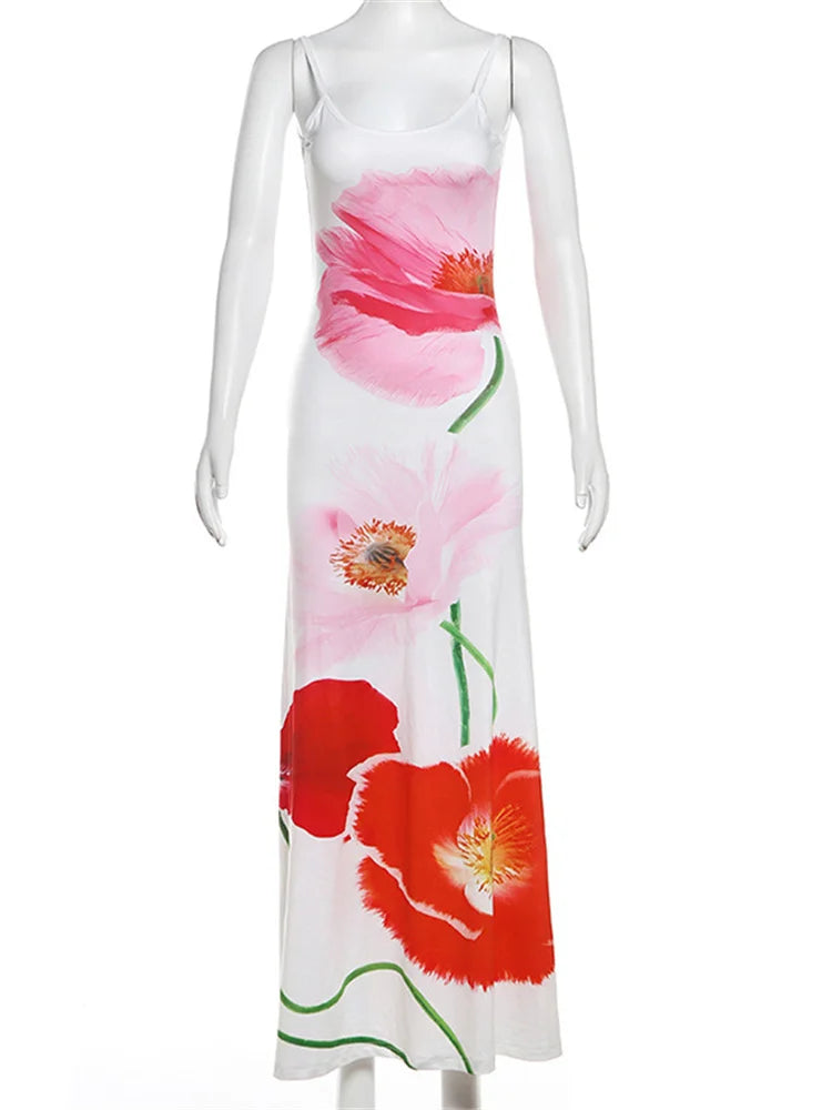 Vestidos de moda con cuello halter ajustado y estampado para mujer, vestido largo elegante sin espalda y cintura alta, vestido de fiesta de verano 2025.