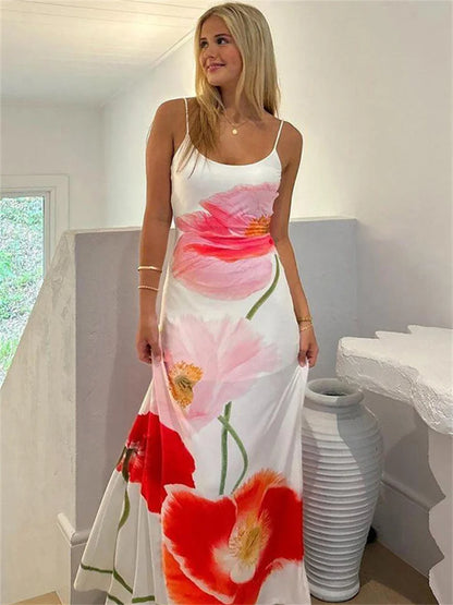 Vestidos de moda con cuello halter ajustado y estampado para mujer, vestido largo elegante sin espalda y cintura alta, vestido de fiesta de verano 2025.