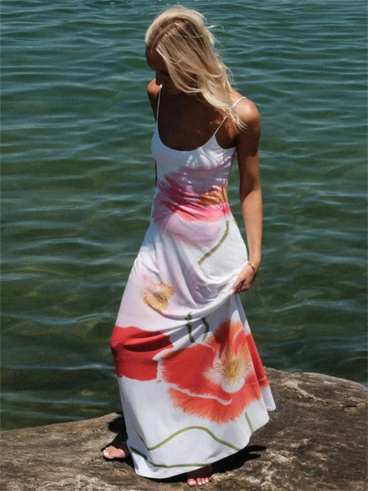 Fashion Printed Slim Halter Dresses For Women Backless Elegant Bandage Maxi Dress High Waist Summer 2025 New Party Dress