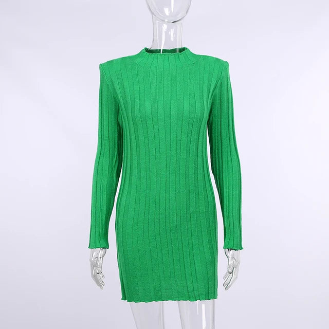Fashion Ribbed Women’s Turtleneck Sweater Green Long Sleeve Shrugs Knitwear Jumper Female Knitted Tops 2025 Autumn Winter