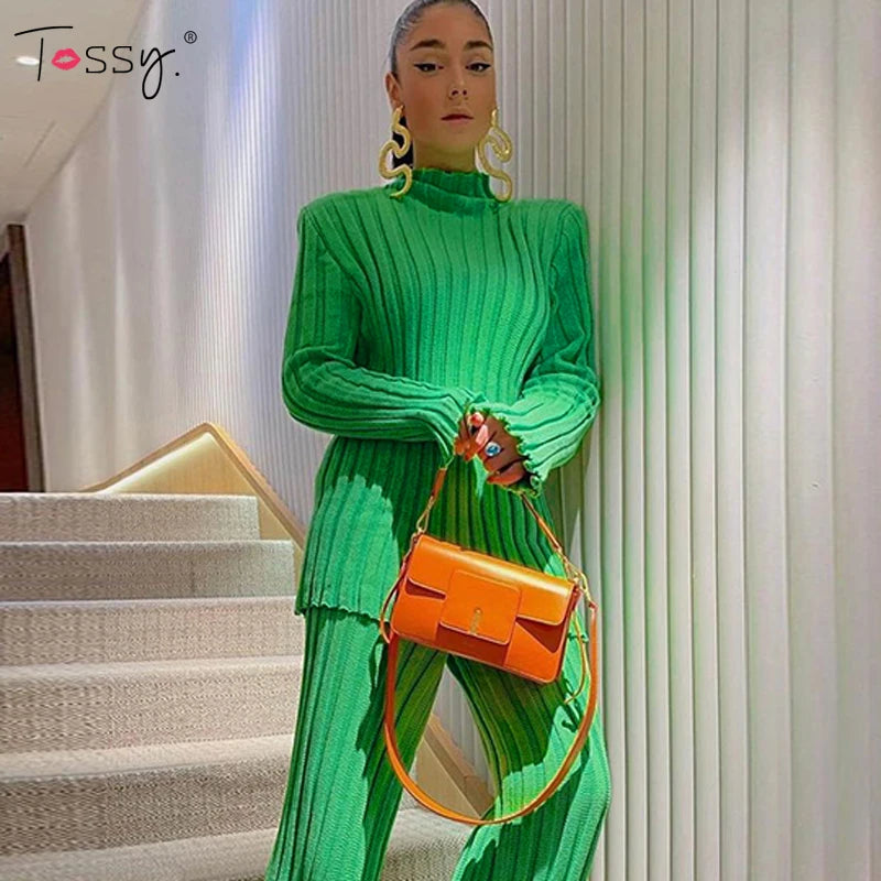 Fashion Ribbed Women’s Turtleneck Sweater Green Long Sleeve Shrugs Knitwear Jumper Female Knitted Tops 2025 Autumn Winter
