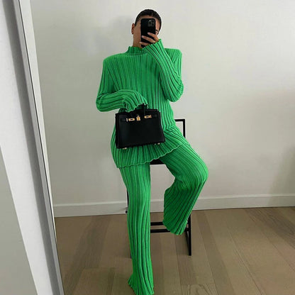 Fashion Ribbed Women’s Turtleneck Sweater Green Long Sleeve Shrugs Knitwear Jumper Female Knitted Tops 2025 Autumn Winter