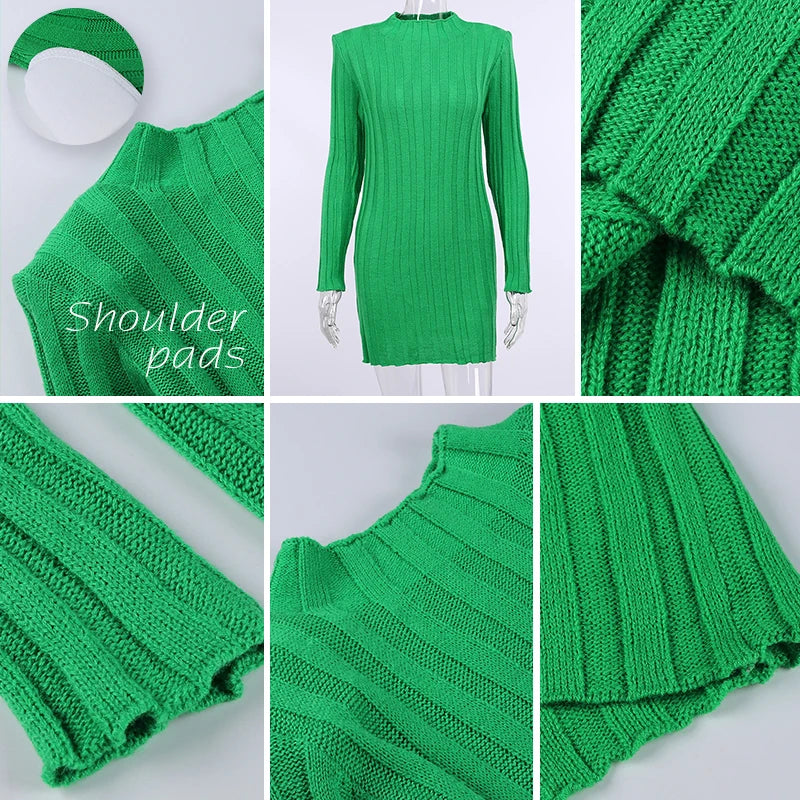 Fashion Ribbed Women’s Turtleneck Sweater Green Long Sleeve Shrugs Knitwear Jumper Female Knitted Tops 2025 Autumn Winter