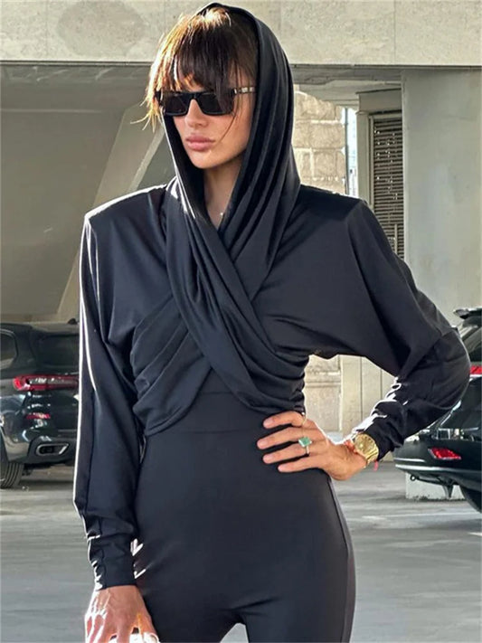Fashion Satin Hoodie Y2k Top For Women Long Sleeve Bandage Patchwork Solid Sexy Vintage Cropped Top Ladies Crop top Tee