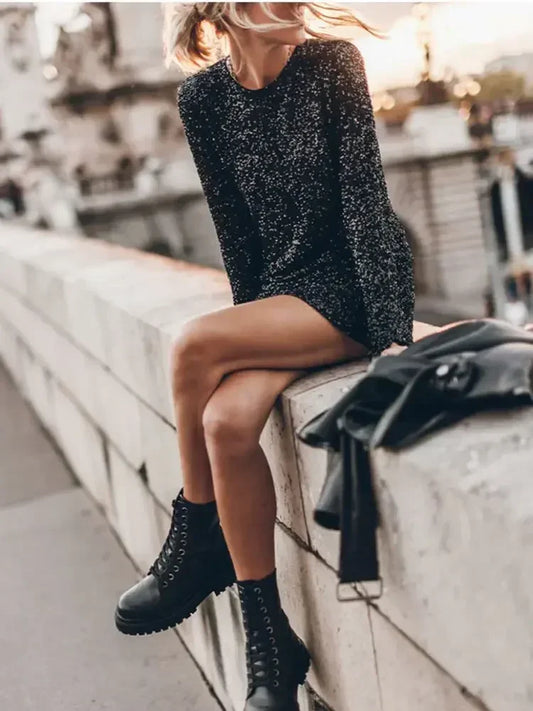 Vestido mini de lentejuelas sin espalda para mujer, elegante, de lujo, ajustado y brillante, para fiesta de noche, con purpurina