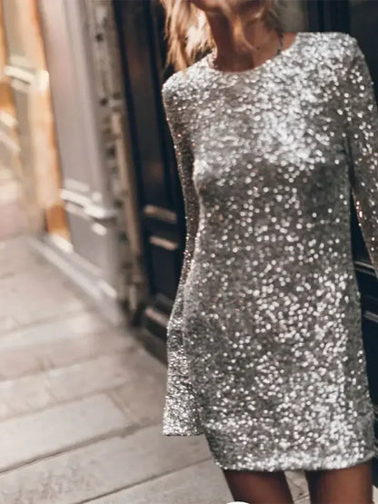 Fashion Sequin Backless Mini Dress For Women Shiny Slim Luxury Elegant Party Dress Evening Partywear Glitter Ladies Dress