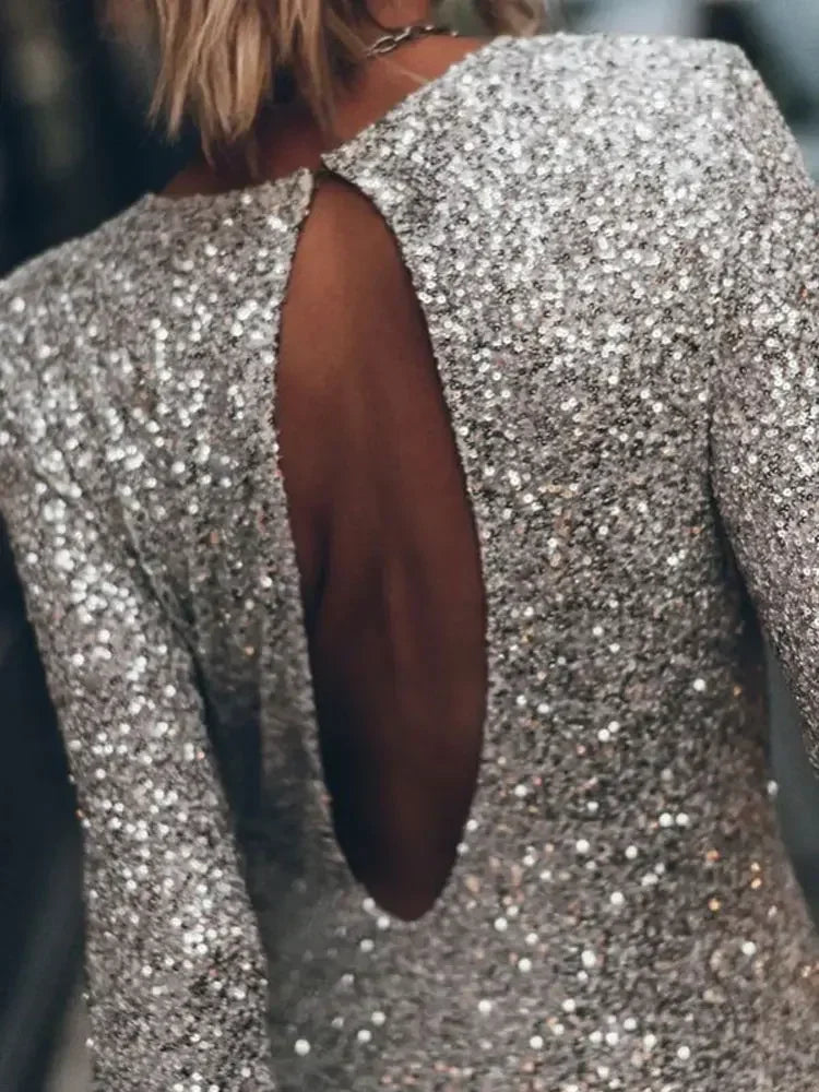 Fashion Sequin Backless Mini Dress For Women Shiny Slim Luxury Elegant Party Dress Evening Partywear Glitter Ladies Dress