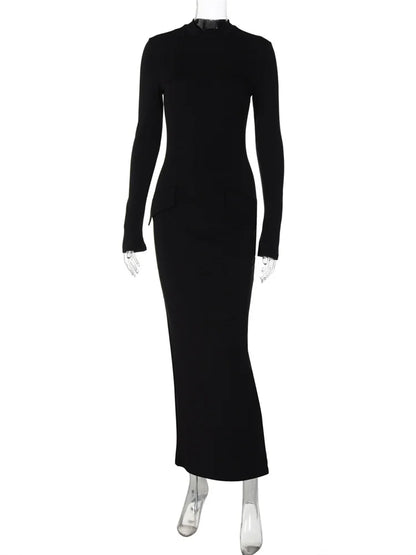 Female Elegant Fashion Maxi Dress High Waist Pocket Patchwork Skinny Commute Autumn  Dress Women’s Solid Long Dress