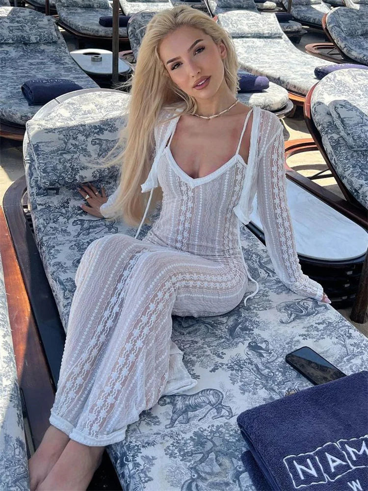 Vestido largo elegante con escote en V y mangas largas para mujer, vestido de fiesta de noche con aberturas, vestido halter de moda de verano 2025