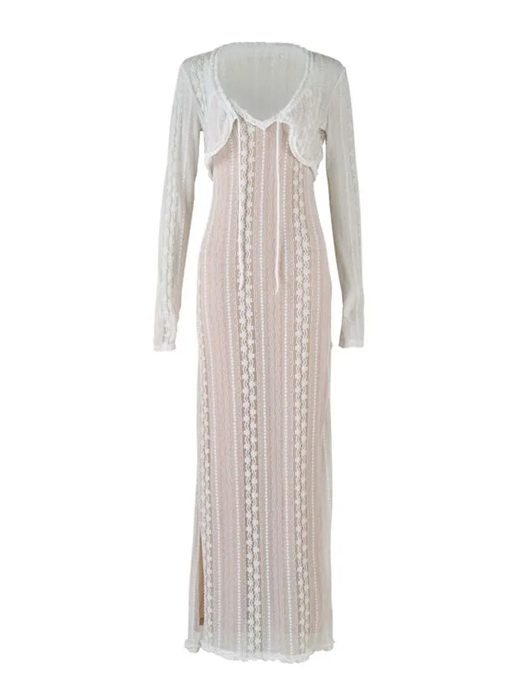 Vestido largo elegante con escote en V y mangas largas para mujer, vestido de fiesta de noche con aberturas, vestido halter de moda de verano 2025