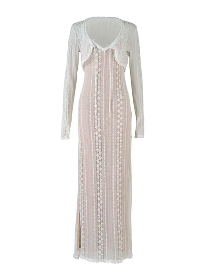 Vestido largo elegante con escote en V y mangas largas para mujer, vestido de fiesta de noche con aberturas, vestido halter de moda de verano 2025