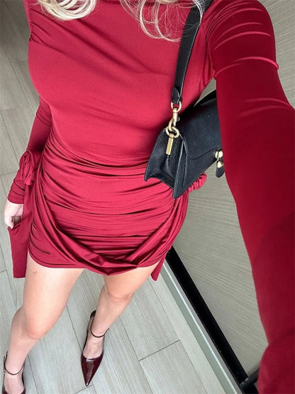 Vestido mini plisado floral de moda para mujer, ajustado, de cintura alta, liso, informal, de otoño, sexy, ajustado, nuevo