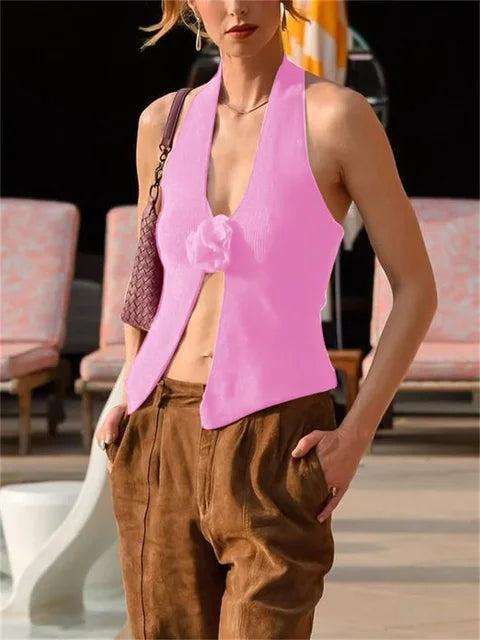 Floral V-Neck Backless Y2k Top Vest – Summer 2025 Women’s Fashion Tank Top
