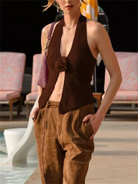 Floral V-Neck Backless Y2k Top Vest – Summer 2025 Women’s Fashion Tank Top