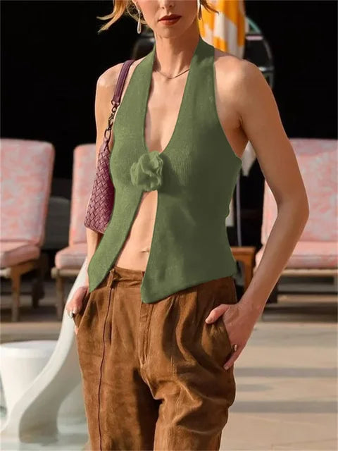 Floral V-Neck Backless Y2k Top Vest – Summer 2025 Women’s Fashion Tank Top