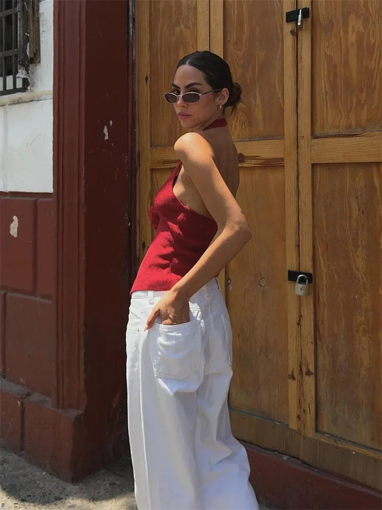 Floral V-Neck Backless Y2k Top Vest – Summer 2025 Women’s Fashion Tank Top