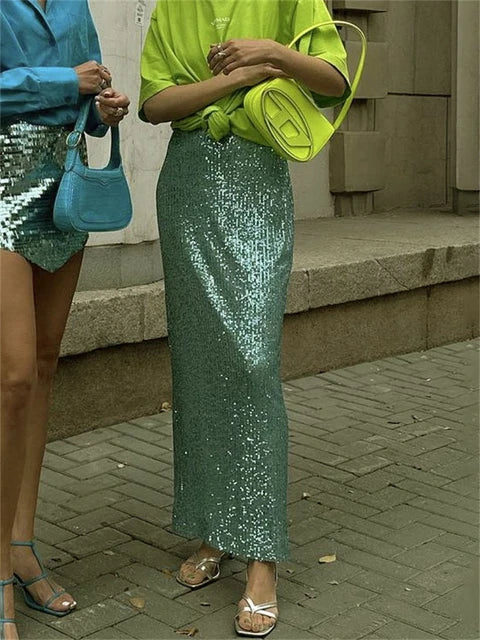 Glitter Sequin Crop top Female Long Sleeve Fashion Sexy Outfit T-shirt Solid Casual High Street Sparkle For Women Y2k Top