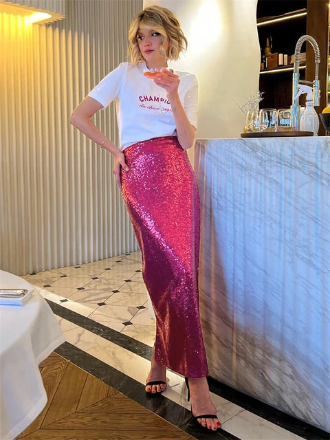 Glitter Sequin Crop top Female Long Sleeve Fashion Sexy Outfit T-shirt Solid Casual High Street Sparkle For Women Y2k Top