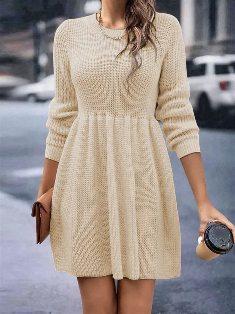 High Waist Hollow Out Fashion Mini Dress Female Elegant Patchwork Solid Pleated Party Dress Slim Long Sleeve Women Dress
