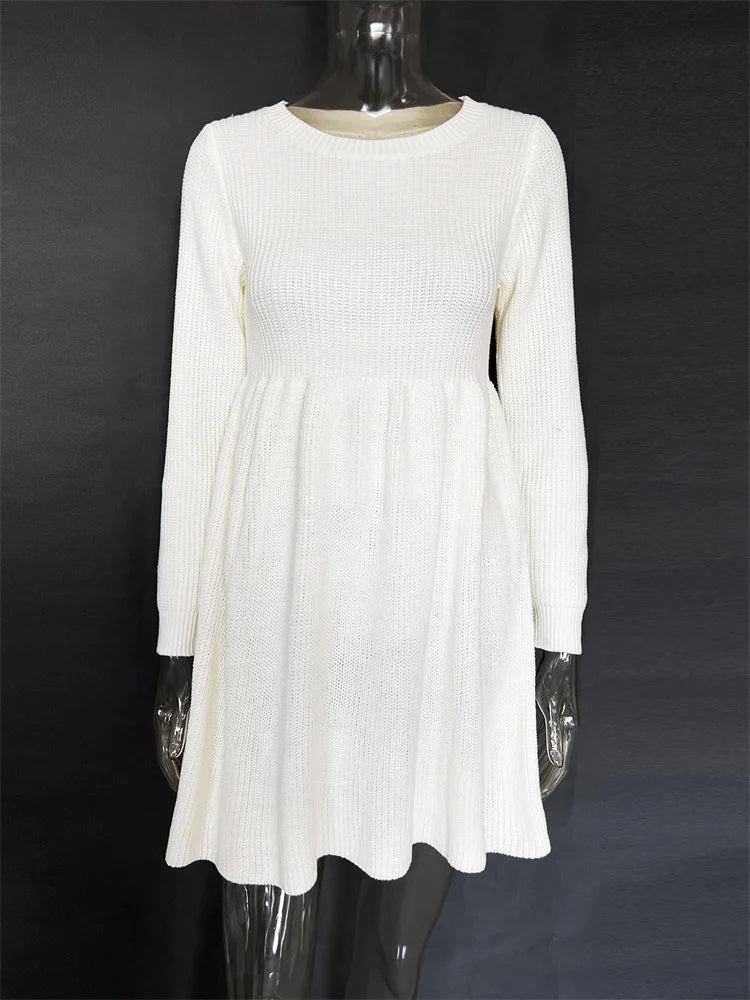 High Waist Hollow Out Fashion Mini Dress Female Elegant Patchwork Solid Pleated Party Dress Slim Long Sleeve Women Dress