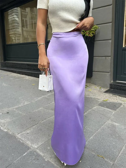 High Waist Solid Fashion Long Skirt Women Slim Patchwork Elegant Y2k Maxi Skirt Autumn 2025 Satin Sexy Ladies Maxi Skirt