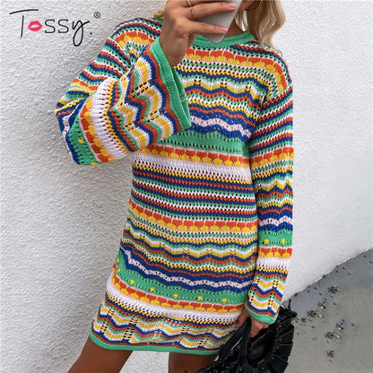 Vestido playero de crochet para mujer, sexy, bohemio, de manga larga, informal, con aberturas, para fiesta y otoño