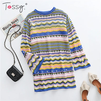 Vestido playero de crochet para mujer, sexy, bohemio, de manga larga, informal, con aberturas, para fiesta y otoño