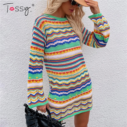 Vestido playero de crochet para mujer, sexy, bohemio, de manga larga, informal, con aberturas, para fiesta y otoño