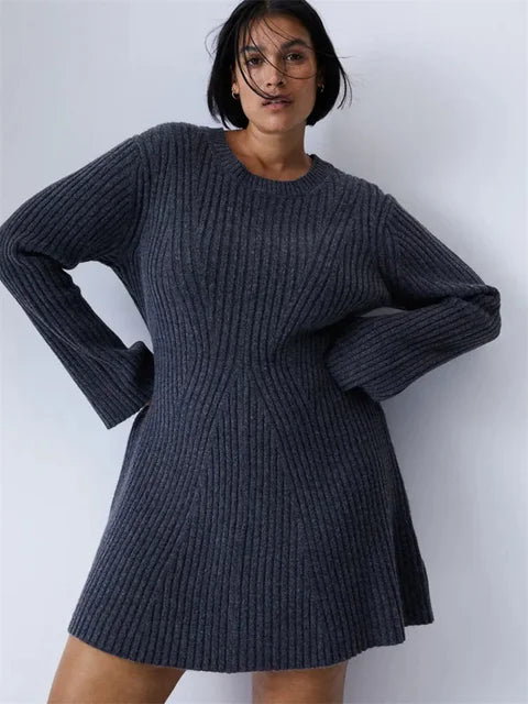 Vestido mini de punto acanalado con agujeros para mujer, sexy, suelto, de cintura alta, con retazos, para fiesta, informal, elegante, de punto