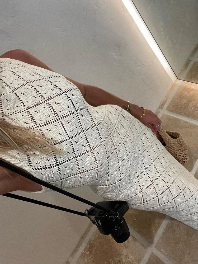 Vestido largo sexy sin mangas con aberturas para mujer, vestido de malla con abertura alta para playa y vacaciones, vestido de punto de retazos para otoño