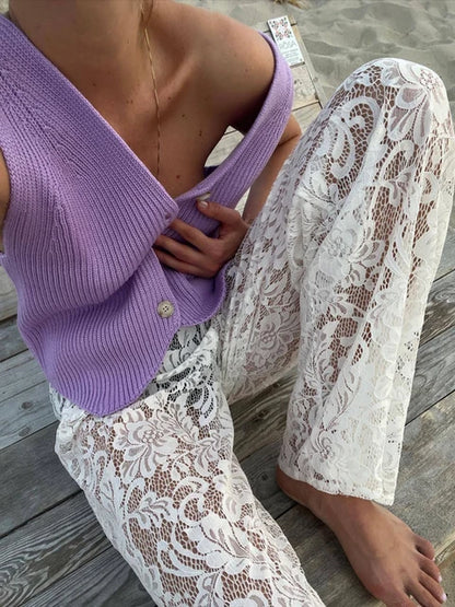 Knit Casual Ribbed Vest Cardigan For Women Solid Slim V-Neck Sleeveless High Waist Outwear Female Loose Knit Vest Sweater