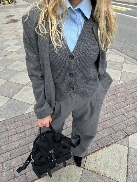 Knit Casual Ribbed Vest Cardigan For Women Solid Slim V-Neck Sleeveless High Waist Outwear Female Loose Knit Vest Sweater