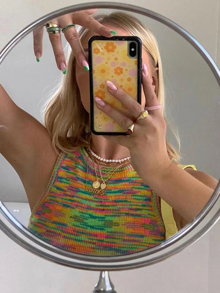 Knit Dress Summer Sleeveless Women Party Mini Dress Muti Chic Elastic Fashion Streetwear Bodycon Slim Dresses Holiday New