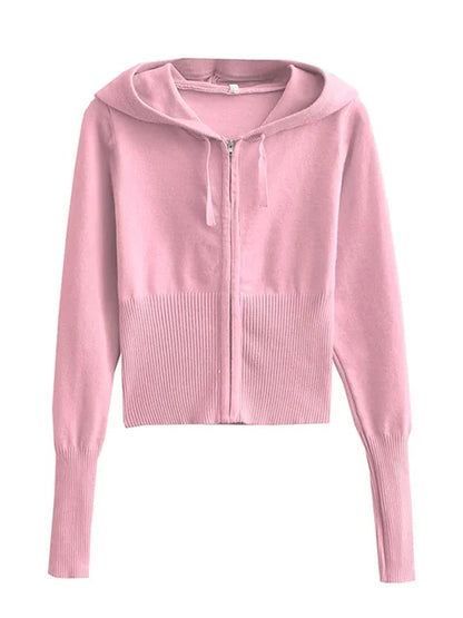 Trendy Knit 2-Piece Set: Women’s Hoodie Tracksuit & Crop Top Knitwear Pants
