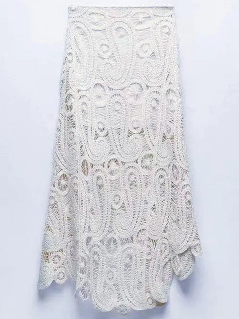 Knit Hollow Out 2 Piece-Set Long Skirt Women See-Through Sexy Patchwork Cropped Top And Maxi Skirt Sets Knitwear Outfits