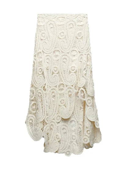 Knit Hollow Out 2 Piece-Set Long Skirt Women See-Through Sexy Patchwork Cropped Top And Maxi Skirt Sets Knitwear Outfits