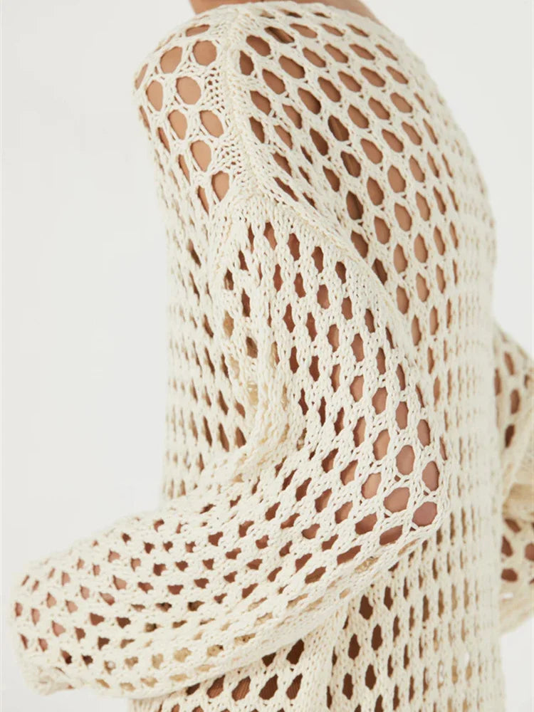 Vestido corto de punto calado para mujer, transparente, holgado, para playa, vacaciones, verano, patchwork, tejido de punto