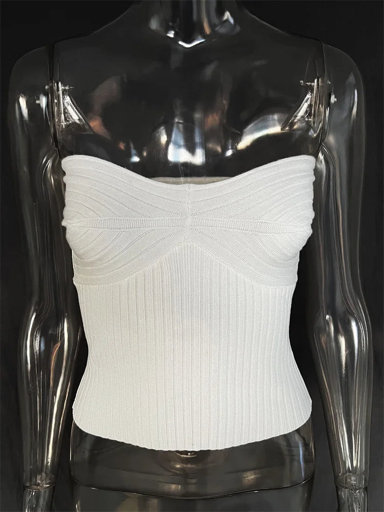 Knit Ribbed Backless Tank Top Women’s Slim Summer Fashion Cropped Top High Street Elegant Knitwear Pullover Female Vest